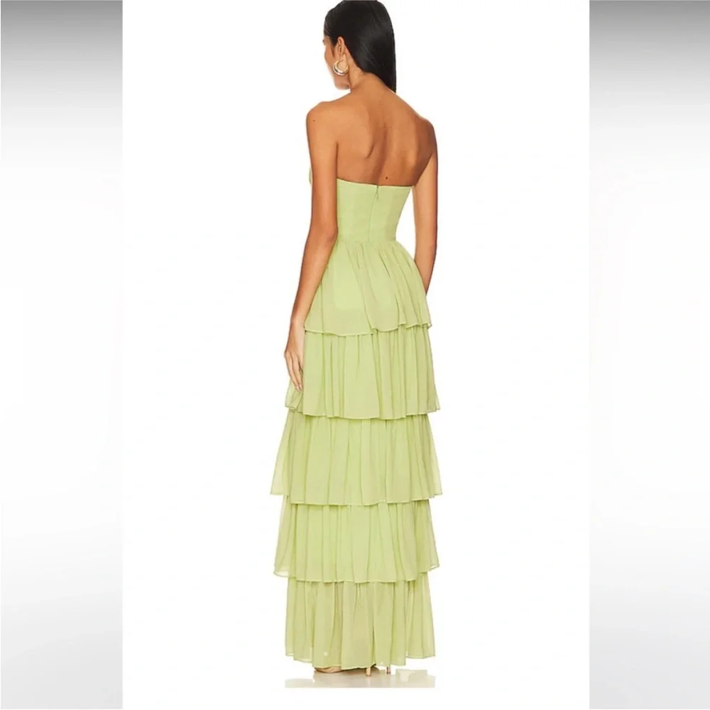 Lovers + Friends Lime Strapless Tiered Ruffle Maxi Dress